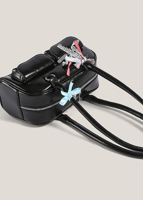 Violetta – Patent Shoulder Bag with Double Pocket & Ribbon Charms