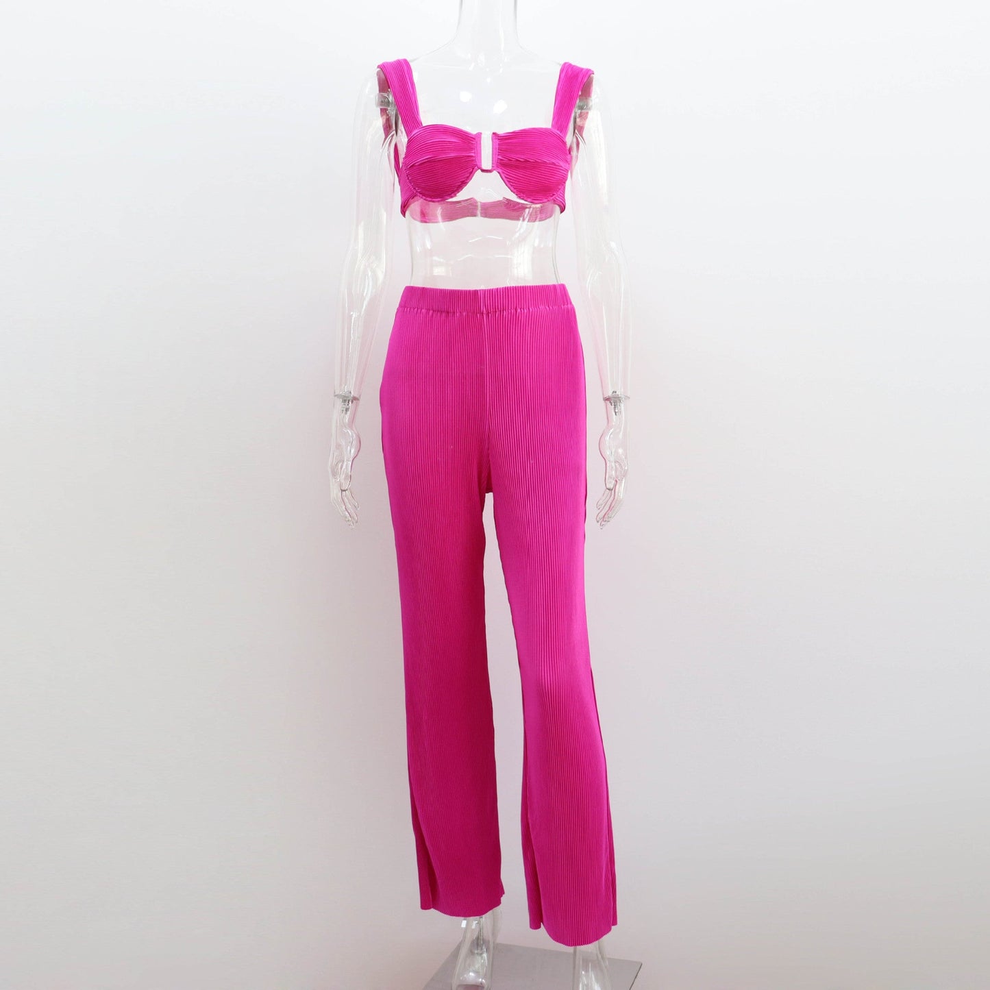 Traje de dos piezas para mujer, primavera y verano, con tirantes finos, espalda descubierta, informal, con pantalones rectos