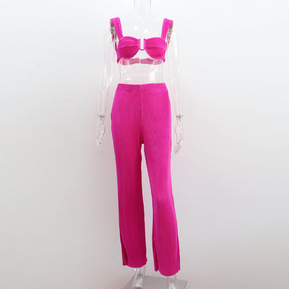 Traje de dos piezas para mujer, primavera y verano, con tirantes finos, espalda descubierta, informal, con pantalones rectos