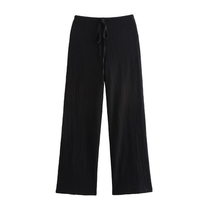 Conjunto informal de dos piezas con chaqueta, chaleco y pantalones rectos de cintura alta con textura para mujer