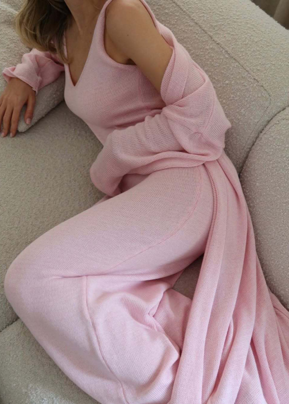 Blush Lure - Knit Maxi Dress with Cardigan Set
