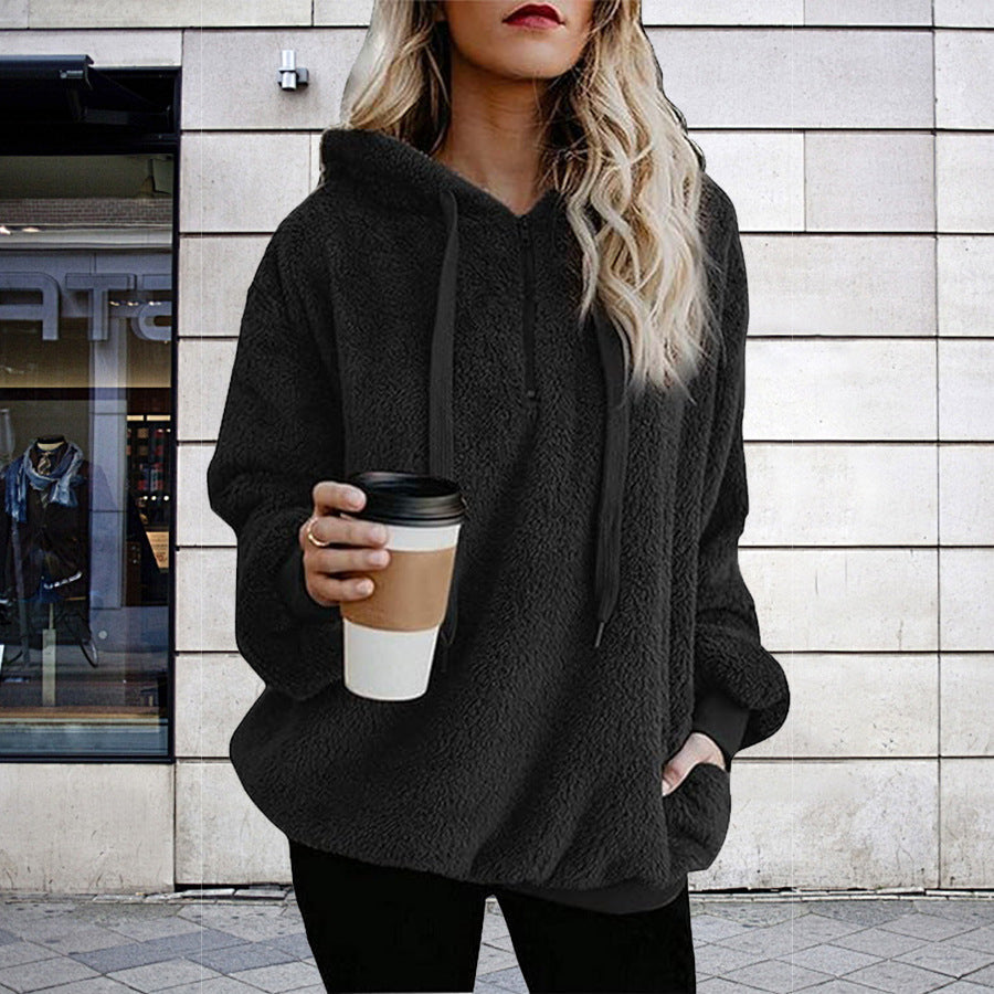 Autumn Winter Women Clothing Long Sleeve Hooded Solid Color Hoodie Cardigan Coat