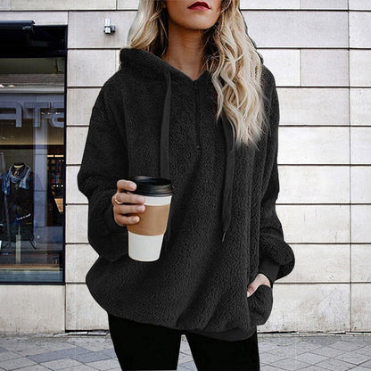 Autumn Winter Women Clothing Long Sleeve Hooded Solid Color Hoodie Cardigan Coat