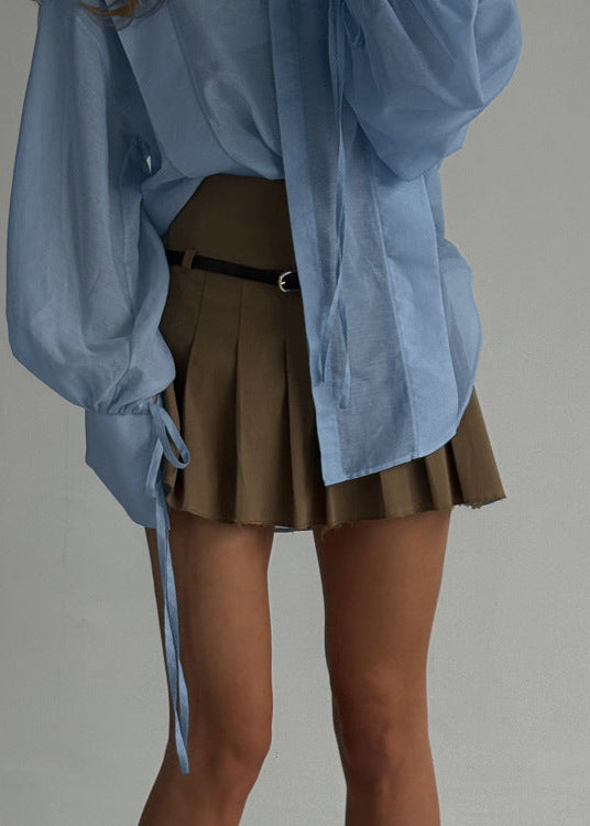 Rosette – Oversized Shirt with Ribbon-Tie Puff Sleeves