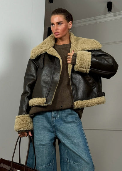 Shearling-Lined Leather Aviator Jacket