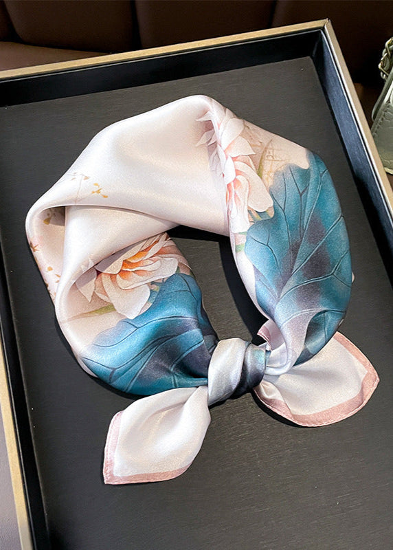 Lotus Veil - Floral Satin Square Scarf