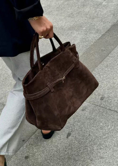 Suede Buckled Tote Bag