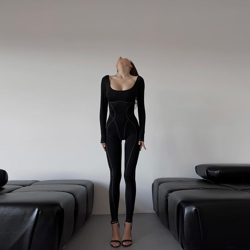 Mono de otoño para mujer, ropa de calle personalizada, sexy, ajustado, con cuello cuadrado y abertura