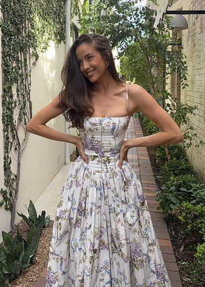 Lilac Gardenia – Strapless Floral Corset Maxi Dress