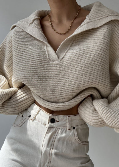 Oversized Ribbed Knit CollaRed Sweater