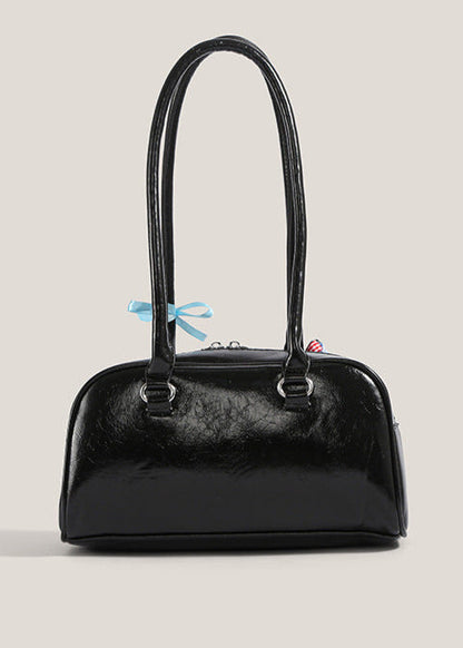 Violetta – Patent Shoulder Bag with Double Pocket & Ribbon Charms