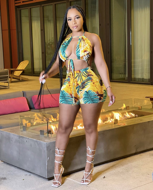 Nuevo mono siamés Gallus con estampado de hojas teñidas (incluye cinturón)