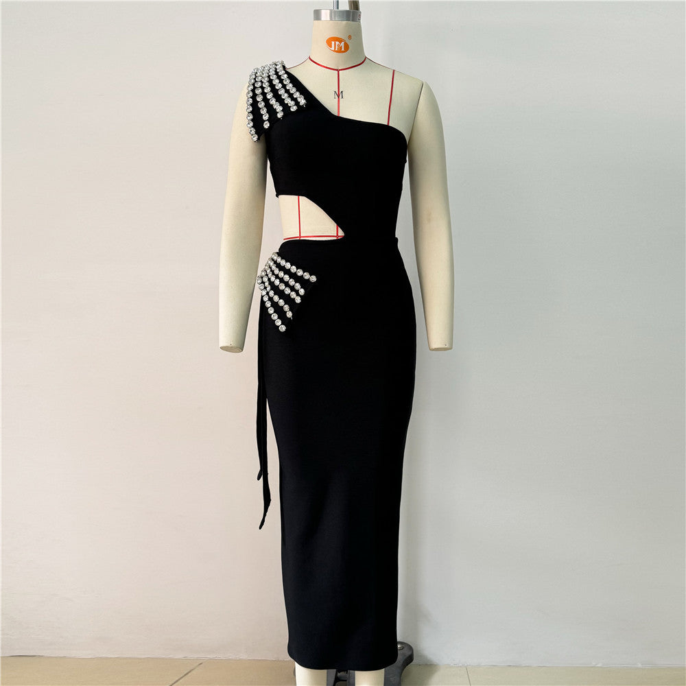 Sexy One Shoulder Hollow Out Cutout out Bandage Dress Diamond Elegant Evening Dress Party Dress