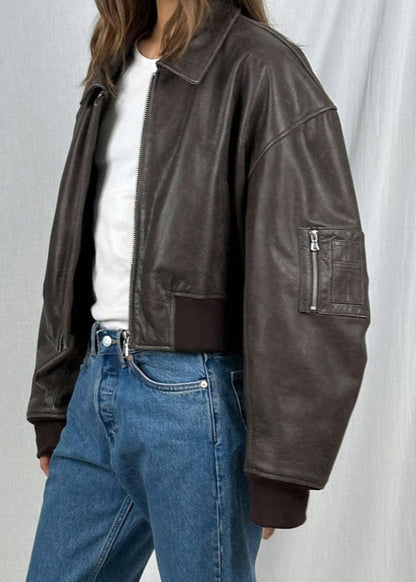 Vintage Charm Leather Bomber Jacket