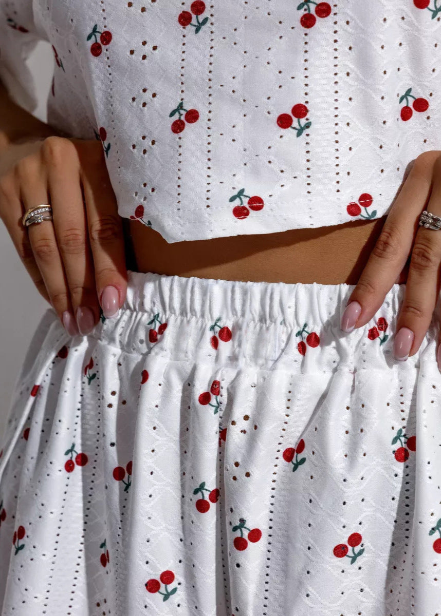 Cherry Pop - Eyelet Crop Top & Flowy Shorts Set