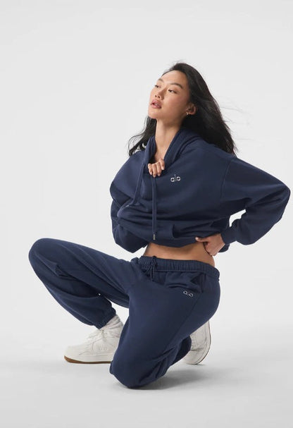 Autumn Winter Sports Hoodie 3D Emboridery Label Loose Women Warm Hoodie Sets