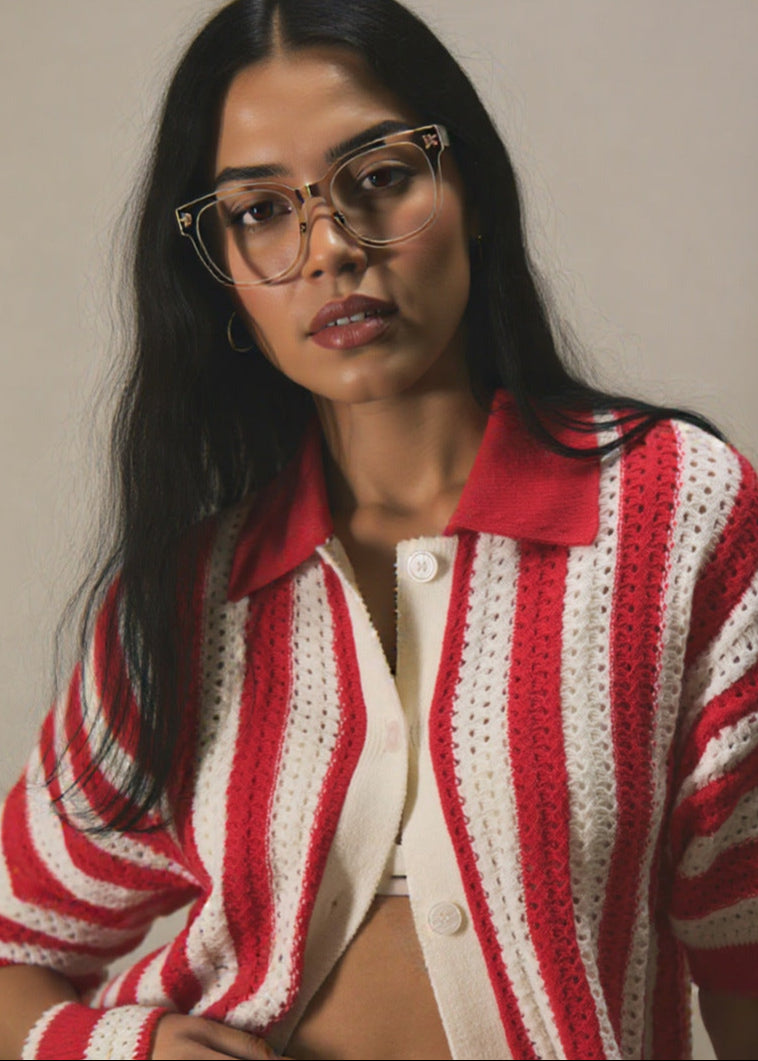 Marseille Stripe - Crochet Knit Button-Up Shirt