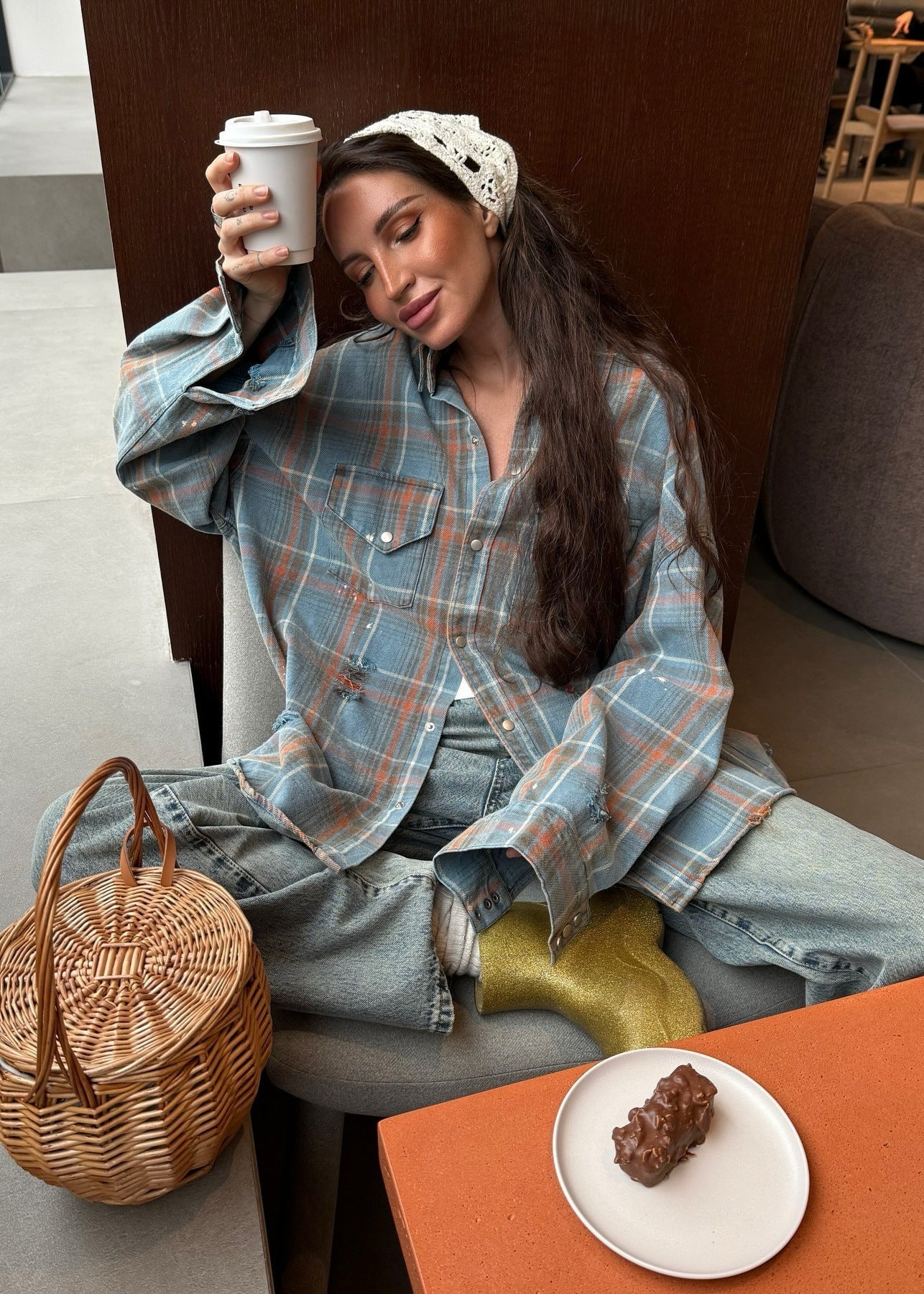 Oversized Plaid Button-Up Shirt