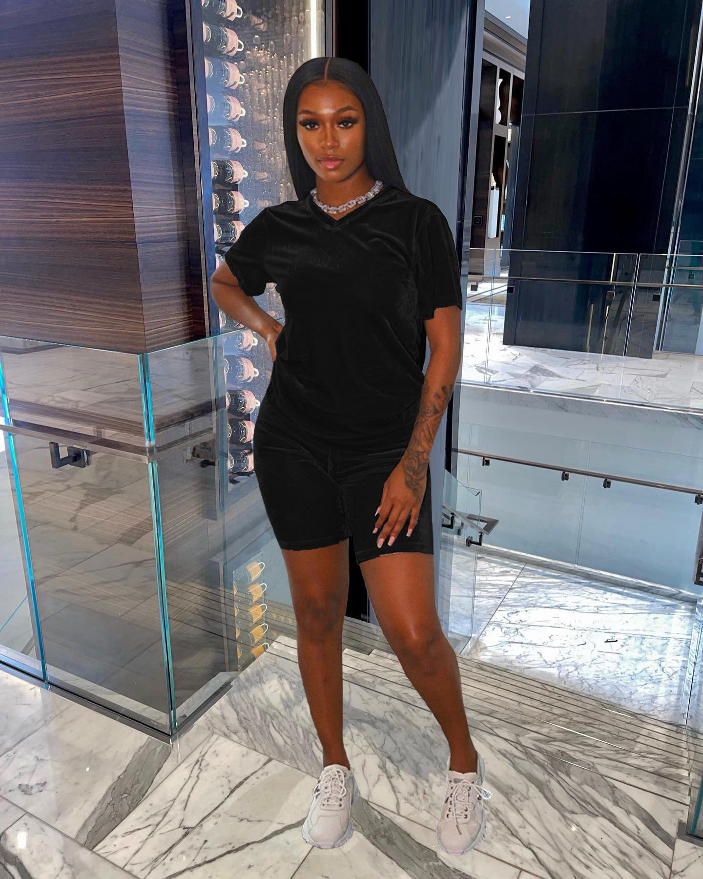 Ropa de mujer, conjunto de dos piezas de terciopelo, informal, para mujer