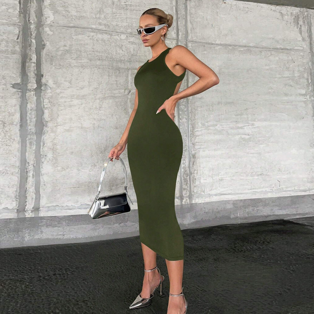 Vestido tipo chaleco ajustado de color liso para mujer, primavera y verano, sexy y con recortes