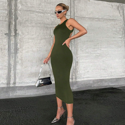 Vestido tipo chaleco ajustado de color liso para mujer, primavera y verano, sexy y con recortes