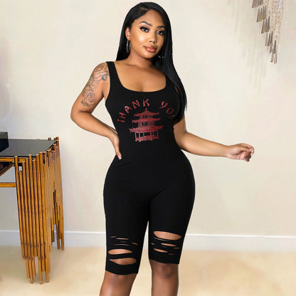 Mono deportivo informal de verano para mujer, con estampado calado y roto.