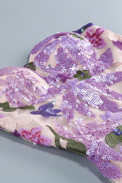 Vestido largo sin tirantes con bordado floral Aurora 