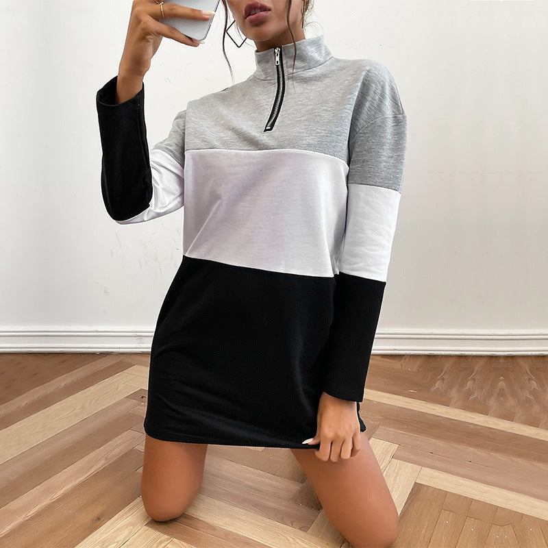 Vestido tipo sudadera de manga larga con contraste de color para mujer de otoño