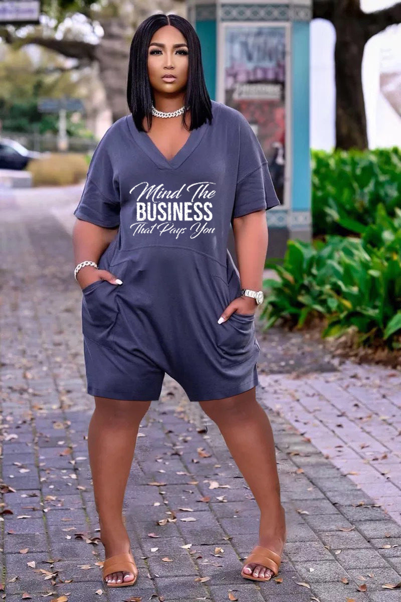 Women Wear V neck Loose Romper Letter Graphic Pattern Printing