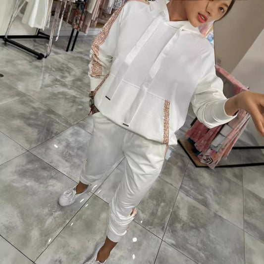 Sudadera deportiva informal con capucha y bolsillo de lentejuelas