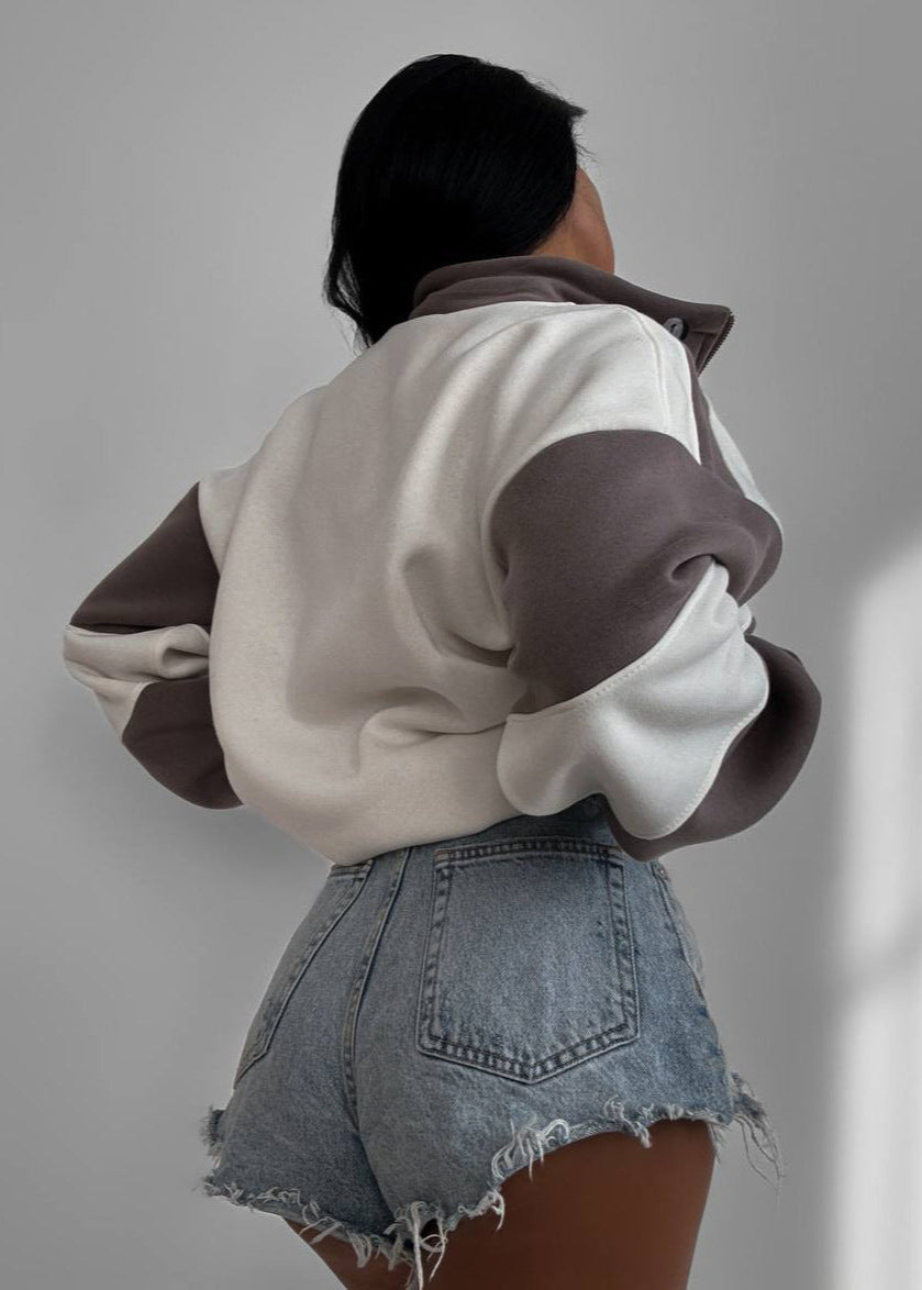 Contrast Panel Zipper Jacket