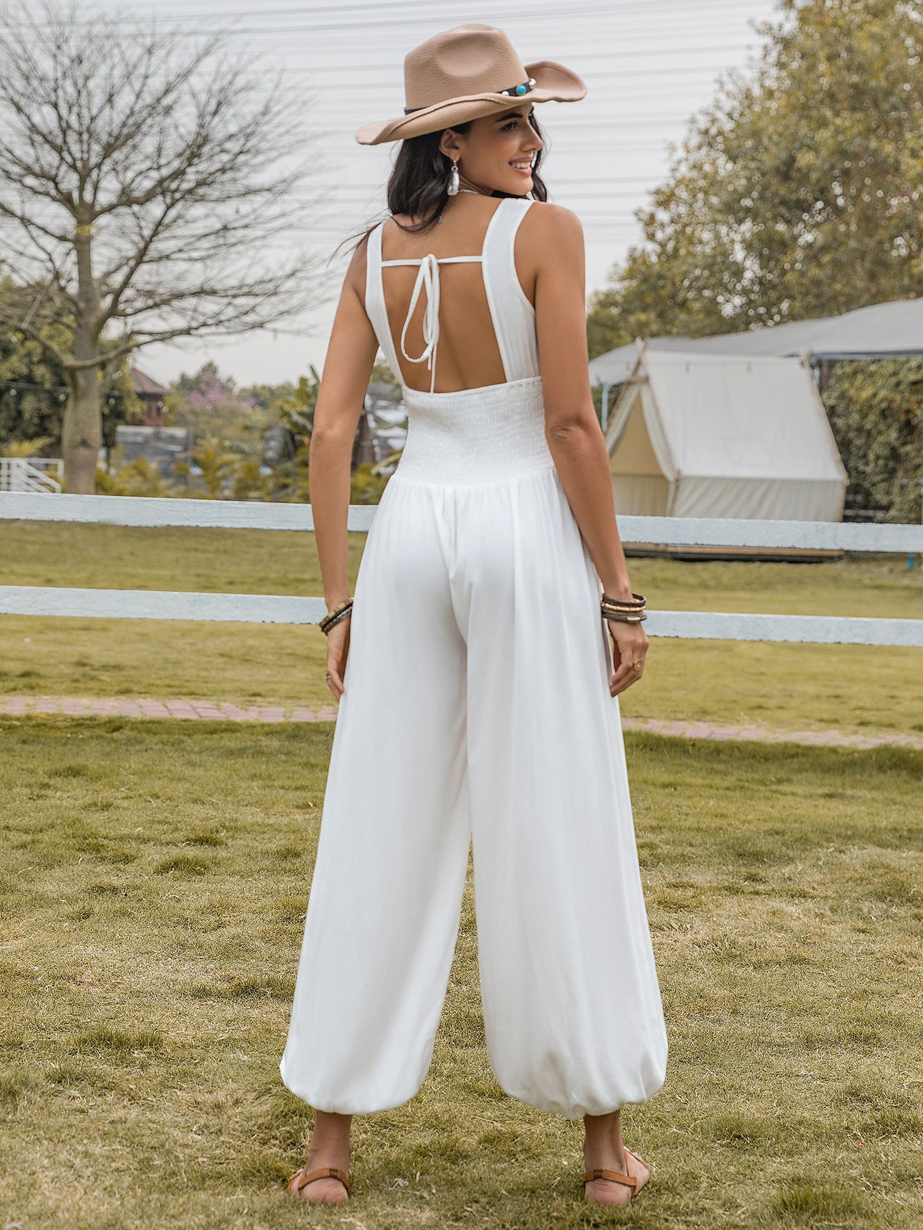 Monos sexys de cintura alta con aberturas y tirantes finos y cordón ajustable para mujer