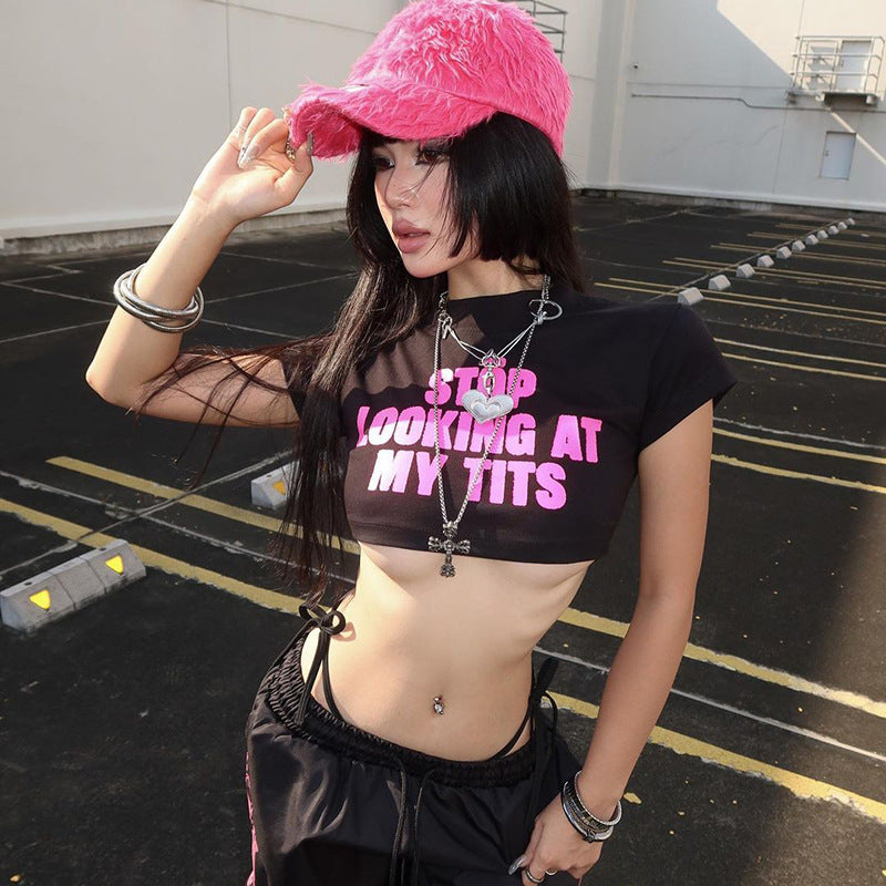 Camiseta corta sexy de otoño, informal, ajustada, combinable con todo, con letras estampadas, miniabrigo para mujer