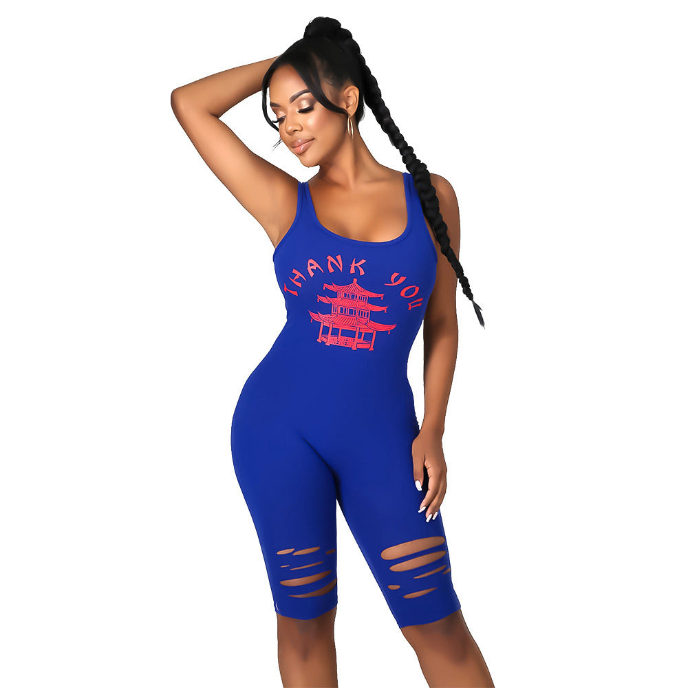 Mono deportivo informal de verano para mujer, con estampado calado y roto.