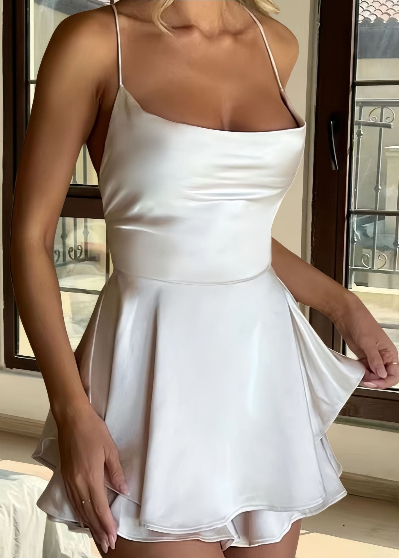 Soleil - Satin Lace-Up Ruffle Romper