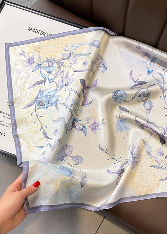 Iris Dusk - Satin Square Scarf with Lavender Bloom Print