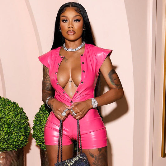 Mono informal de piel sintética con mangas voladoras y corte ajustado sin espalda para mujer