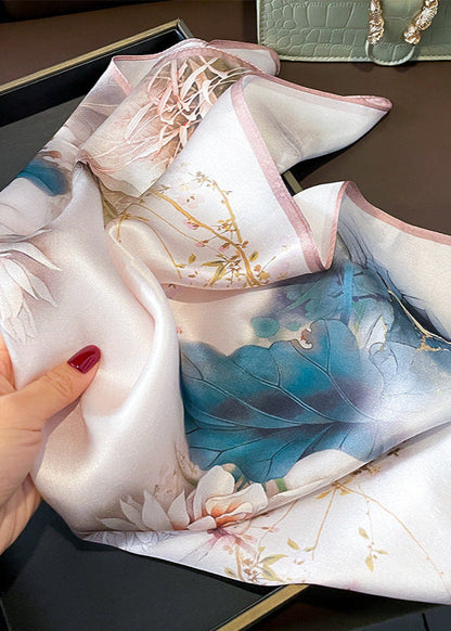 Lotus Veil - Floral Satin Square Scarf