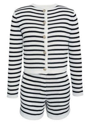 Marseille Knit Set – Striped Cardigan & High-Waisted Shorts