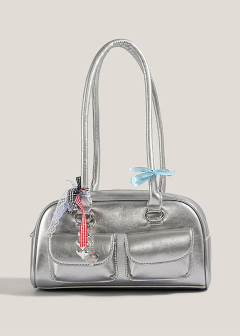 Violetta – Patent Shoulder Bag with Double Pocket & Ribbon Charms