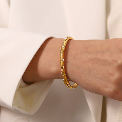 Orla Pearl & Diamond Gold Bangle