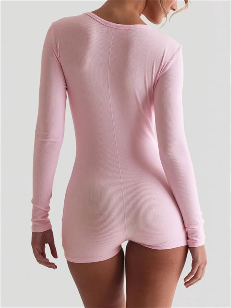 Mono de yoga ajustado de verano acanalado, mono femenino de manga larga con cintura alta, mono liso, mono de moda urbana para mujer