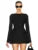 Bows Splice Long Sleeve Mini Dress Elegant Office Woman Solid Bodycon Club Party Dresses  Autumn High Waist Fashion