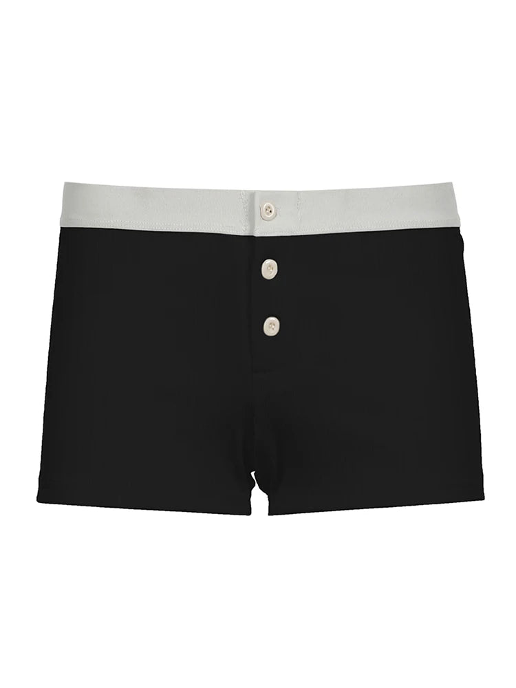 Pantalones cortos básicos de verano ajustados con cintura baja y botones para mujer