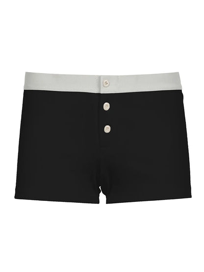 Pantalones cortos básicos de verano ajustados con cintura baja y botones para mujer