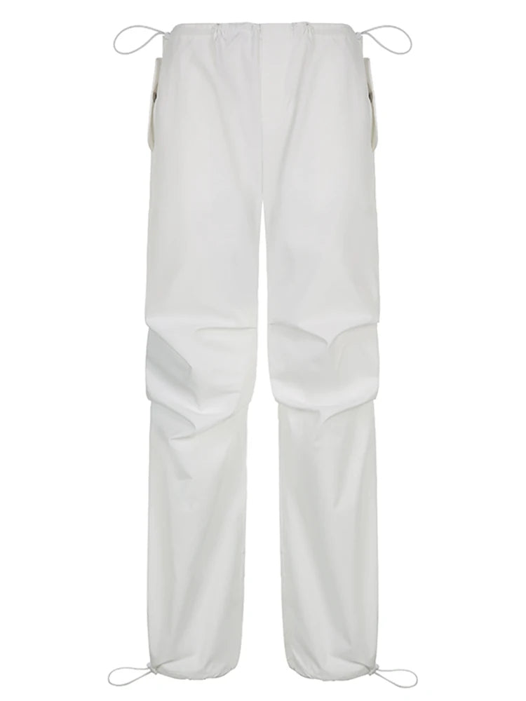 Casual Baggy Wide Leg Sweatpants White Loose Drawstring Low Waist Streetwear Cargo Pants Womens Hippie Joggers Trousers