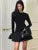 Angora Red Flare Sleeve Mini Dress For Women Fashion Splice Folds Autumn Winter Dress A-Line Sweet Bodycon Women Clothes