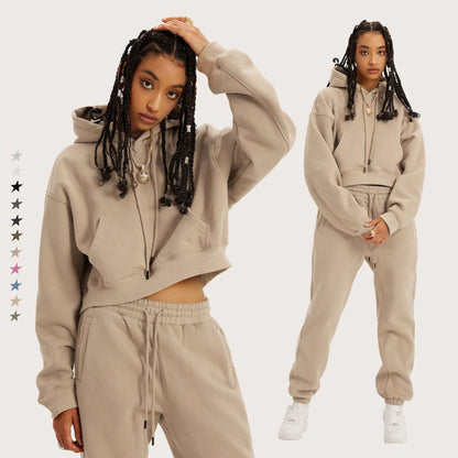 Autumn/Winter American retro hooded hoodie women plus fleece thickened Spice girls short women’s hoodie