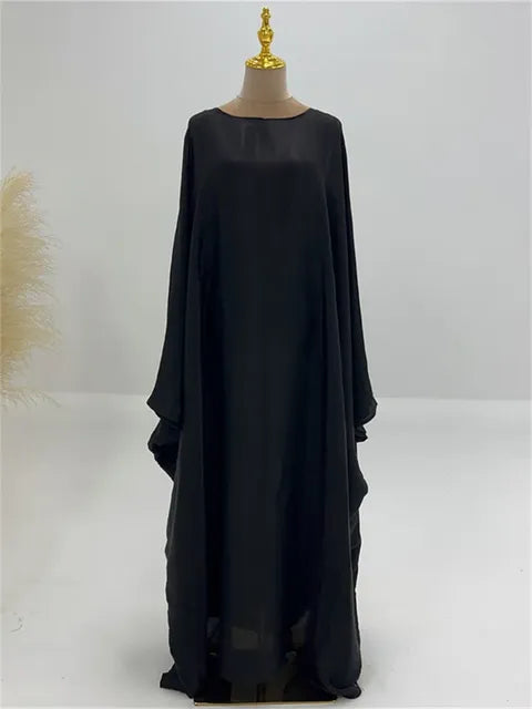 Autumn Loose Shiny Maxi Dress Women’s Butterfly Batwing Long Sleeve Muslim Clothes Party Dress Solid Female Long Dress New