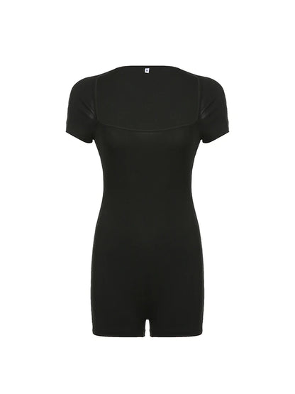 Mono ajustado de manga corta con cuello cuadrado y espalda descubierta para mujer